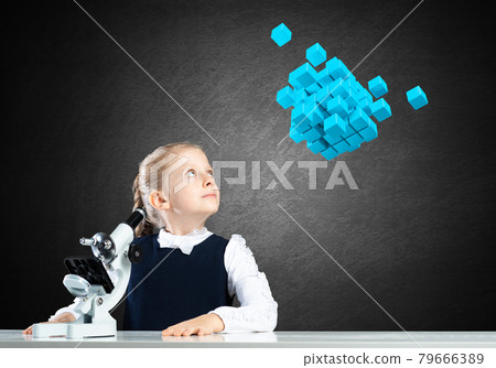 Little girl scientist with microscope Little girl scientist with microscope 79666389