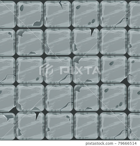 Ancient stone pavement seamless pattern, cracked gray rock tiles texture, medieval wall background 79666514