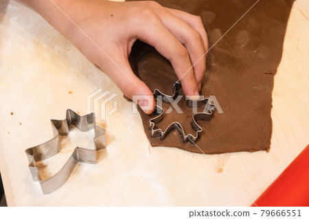 Forms for Christmas Gingerbread and Colorful Icing for Decoration. Making Homemade Christmas Cookies. 79666551