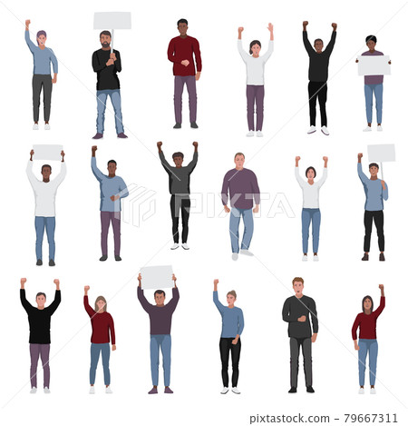 Protesting people with fists raised vector set Protesting people with fists raised vector set 79667311