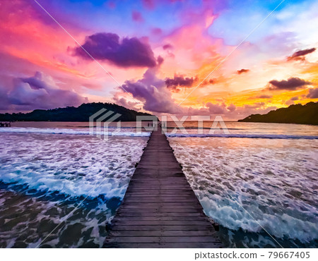 Bang Bao beach, wooden pier, in Koh Kood, Trat, Thailand 79667405