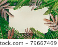 Natural green fern and golden leaves with empty paper card and free copy space. 79667469