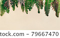 Natural green fern and golden leaves on pale biege paper. 79667470