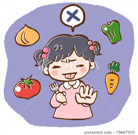 Illustration of a girl who likes and dislikes vegetables Illustration of a girl who likes and dislikes vegetables 79667970
