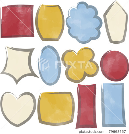 Hand-painted watercolor balloon set in subdued colors / square, thorn, circle, flower, pentagon, banner, heart, tonneau shape, rectangular Hand-painted watercolor balloon set in subdued colors / square, thorn, circle, flower, pentagon, banner, heart, tonneau shape, rectangular 79668567