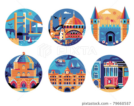 Istanbul Travel Landmarks Circle Icons Set Istanbul Travel Landmarks Circle Icons Set 79668587