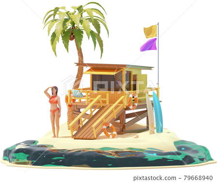 Lifeguard tower and female lifeguard on the beach Lifeguard tower and female lifeguard on the beach 79668940