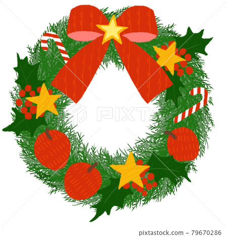 Illustration of a Christmas wreath with a red ribbon 79670286