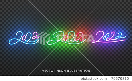 2022 neon script numbers set. Bright lettering for New Year 2022 79670810
