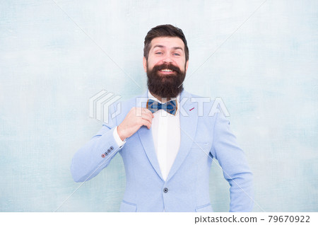 Well groomed guy in wedding tuxedo. Man bearded  79670922