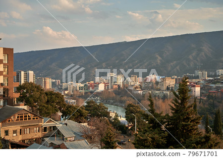 City landscape, architecture of Tbilisi. The capital of Georgia. Big city in the highlands 79671701