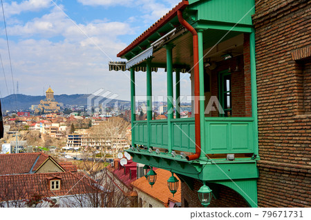 Cityscape of the old city of Tbilisi. Balcony of an old building. Soul and atmosphere of Georgia 79671731