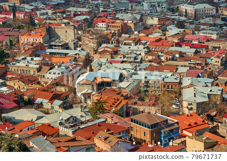 Panoramic view of Tbilisi, the capital of Georgia with old town and modern architecture 79671737
