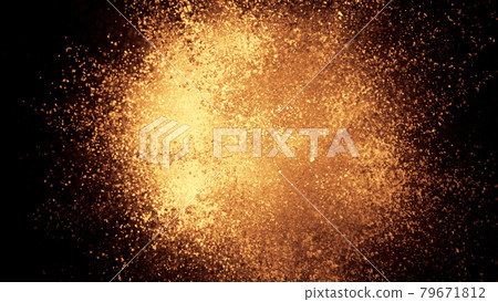 3D rendering of colorful explosion of golden yellow particles on black background 3D rendering of colorful explosion of golden yellow particles on black background 79671812