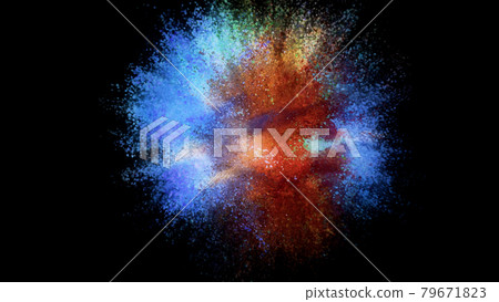 3D rendering of colorful explosion of colored particles on black background 3D rendering of colorful explosion of colored particles on black background 79671823