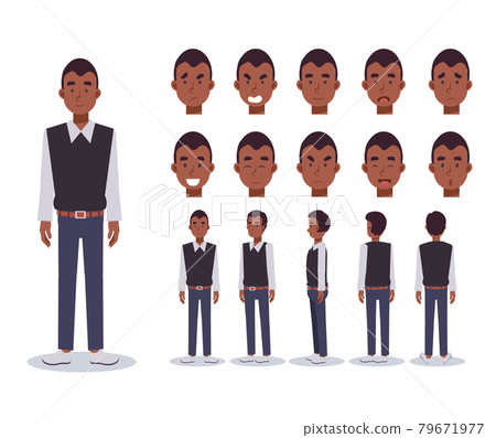 Set of Flat Vector Character man wear casual clothing with various views, Cartoon style. 79671977