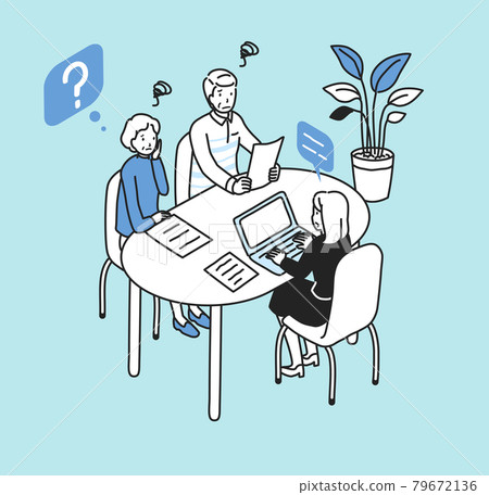 A senior couple having face-to-face consultation with a woman in a suit 79672136