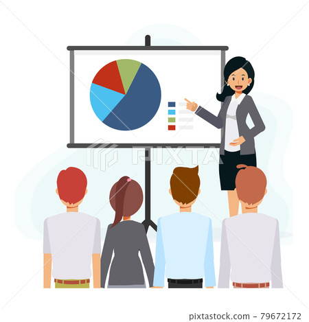 Businesswoman Manager Present project, Business conference flat vector illustration. 79672172