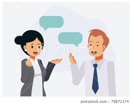2 of businesspeople are discussing. Flat vector cartoon character illustration. 2 of businesspeople are discussing. Flat vector cartoon character illustration. 79672174