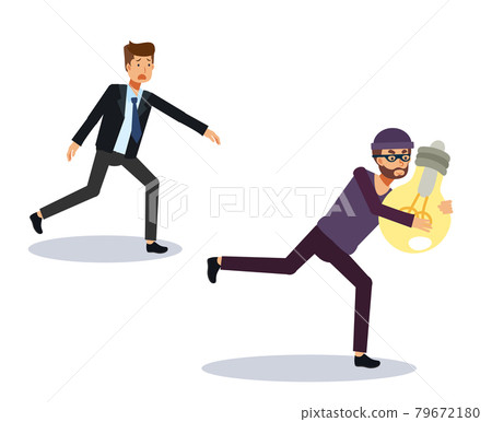 Thief stealing Idea from businessman. Flat Vector cartoon character, business concept Thief stealing Idea from businessman. Flat Vector cartoon character, business concept 79672180