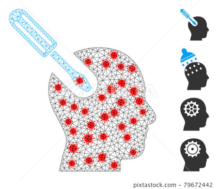 Polygonal Mesh Brain Tool Pictogram with Coronavirus Elements Polygonal Mesh Brain Tool Pictogram with Coronavirus Elements 79672442