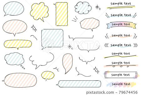 Striped handwritten speech bubbles and headings in pastel colors 79674456