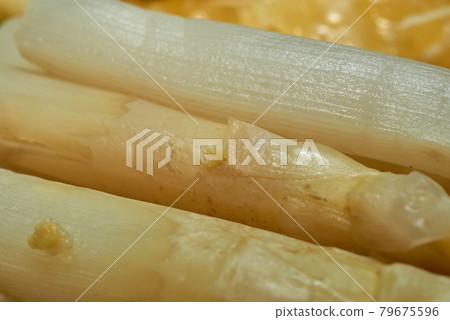 Close-up of cooked white German asparagus 79675596