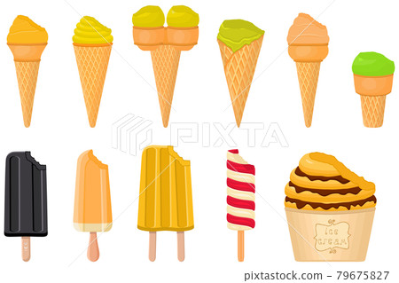 big kit ice cream popsicle different types in cone waffle cup 79675827
