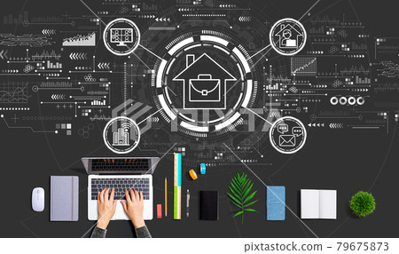 Telework theme with person using a laptop Telework theme with person using a laptop 79675873