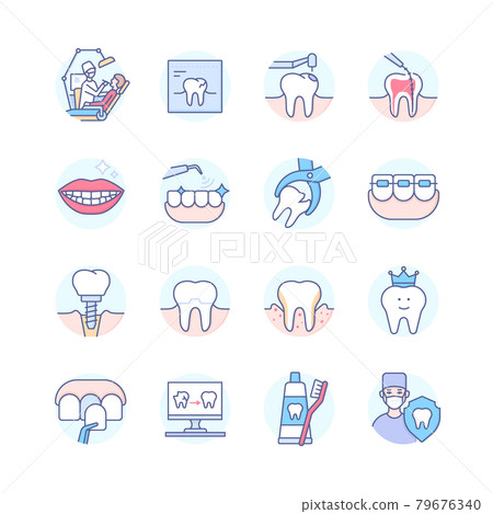 Dental treatment colorful line design style icon set 79676340