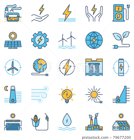 Clean Energy colored icons - vector Electric Power signs set 79677200