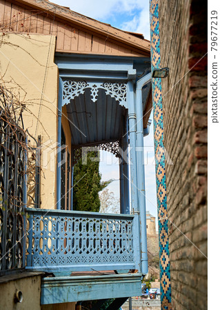 Cityscape of the old city of Tbilisi. Balcony of an old building. Soul and atmosphere of Georgia Cityscape of the old city of Tbilisi. Balcony of an old building. Soul and atmosphere of Georgia 79677219