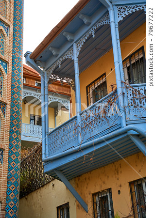 Cityscape of the old city of Tbilisi. Balcony of an old building. Soul and atmosphere of Georgia 79677222