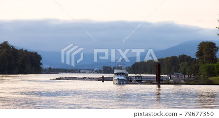 View of Fraser River and boats docked at a quay View of Fraser River and boats docked at a quay 79677350