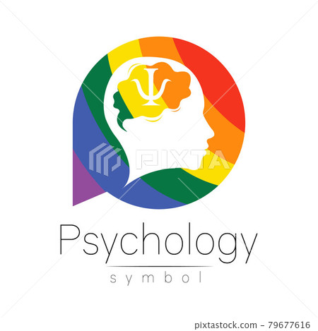 Modern head logo Sign of Psychology. Human in a circle. Creative style. Icon in vector. Design Brand logotype company. Rainbow color isolated on white background. Symbol for web, print, lgbt 79677616