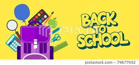 A banner on a school theme with a backpack. The inscription back to school, a place for your text. Vector illustration. 79677692
