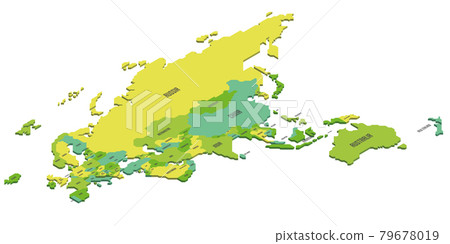 Isometric political map of Eurasia and Australia 79678019