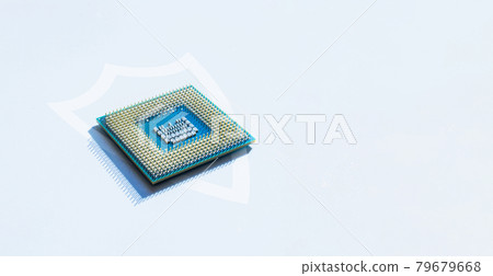 Internet security. Digital computer processor, network motherboard chip on white technology background. Internet business and networking concept. 79679668
