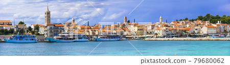 Beautifl islands of Croatia - Rab. Panoramic view of old town and marine Beautifl islands of Croatia - Rab. Panoramic view of old town and marine 79680062