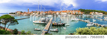 Travel in Croatia- beautiful island Rab. Panoramic view of marine and old town 79680065