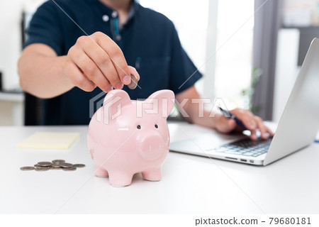 Saving money with piggy bank concept Saving money with piggy bank concept 79680181