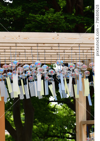 A photo of the wind chimes decorated in the grounds of Yukura Shrine in Hakodate, Hokkaido, during a summer visit A photo of the wind chimes decorated in the grounds of Yukura Shrine in Hakodate, Hokkaido, during a summer visit 79680628