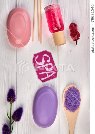 Spa healthcare accessories for beauty flat lay. 79681546
