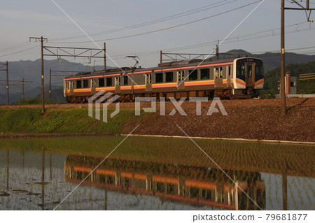 Uonuma region countryside and Joetsu line E129 series Uonuma region countryside and Joetsu line E129 series 79681877