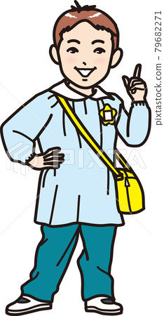 Kindergartener speaking with his finger raised, whole body Kindergartener speaking with his finger raised, whole body 79682271
