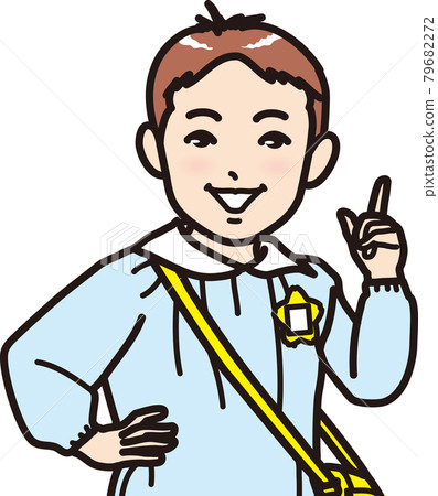 Kindergarten child speaking with his finger raised Kindergarten child speaking with his finger raised 79682272