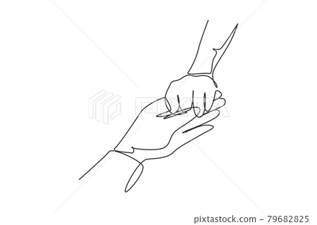 Single one line drawing close up couple hands man holding happy fiance hand after wedding proposal. Marriage celebration ceremony. Modern continuous line draw design graphic vector illustration 79682825
