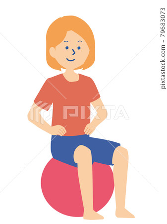 Illustration of a woman riding a balance ball 79683073