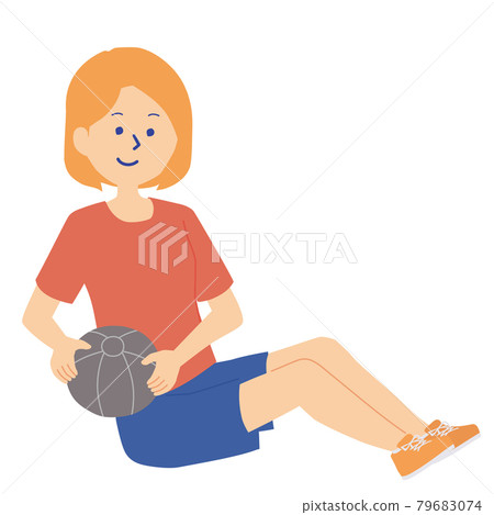 Illustration of a woman doing strength training with medicine ball Illustration of a woman doing strength training with medicine ball 79683074