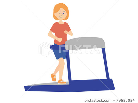 Illustration of a woman exercising on a treadmill 79683084